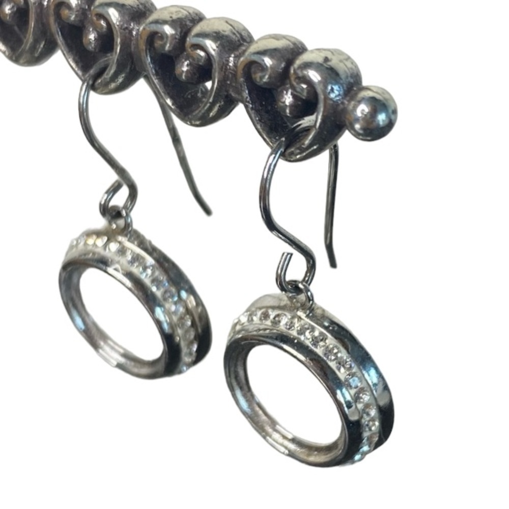 Sterling Silver French Hook Circle Earrings w/Crystals